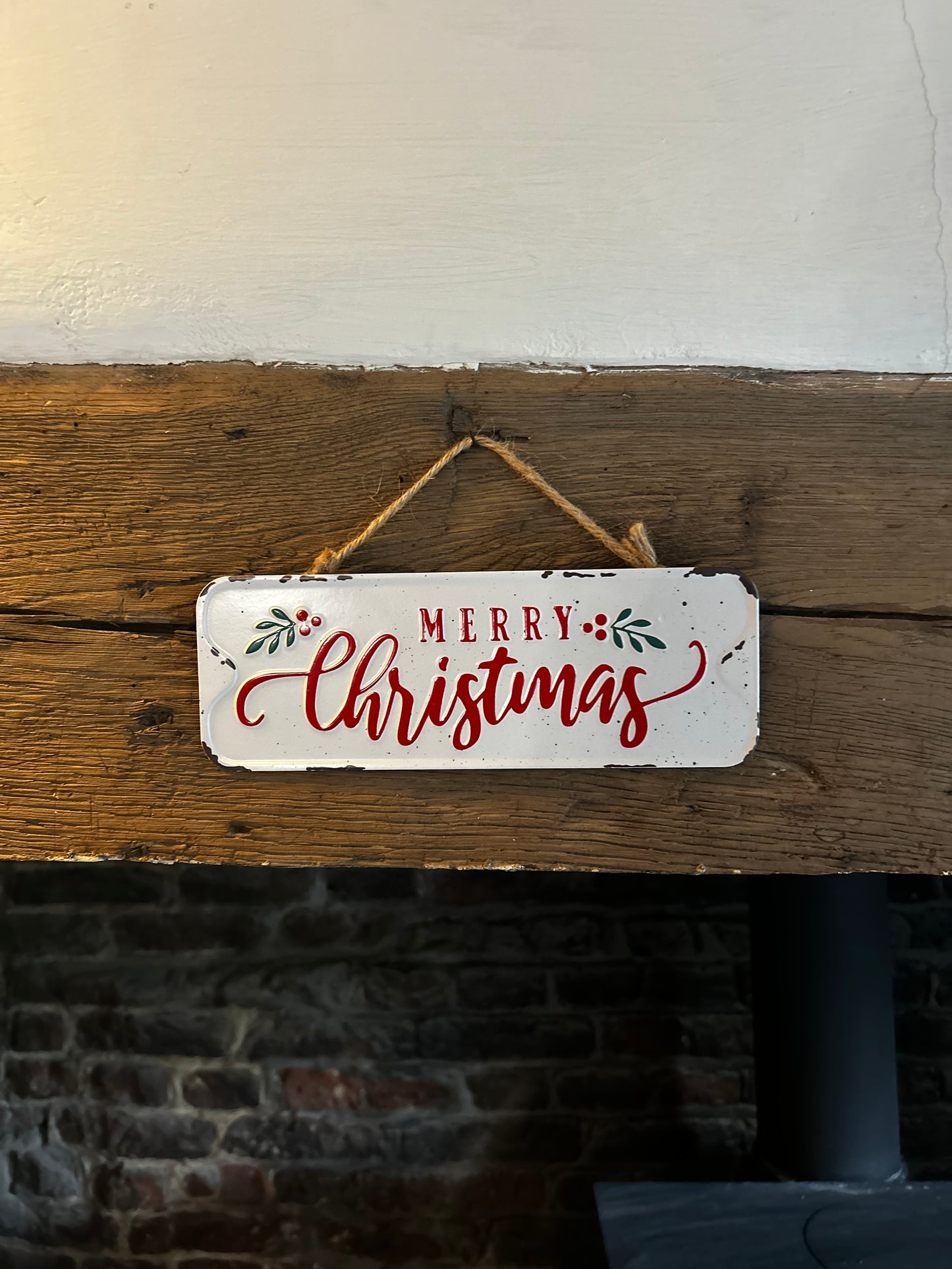 Distressed metal, vintage ‘Merry Christmas’ sign